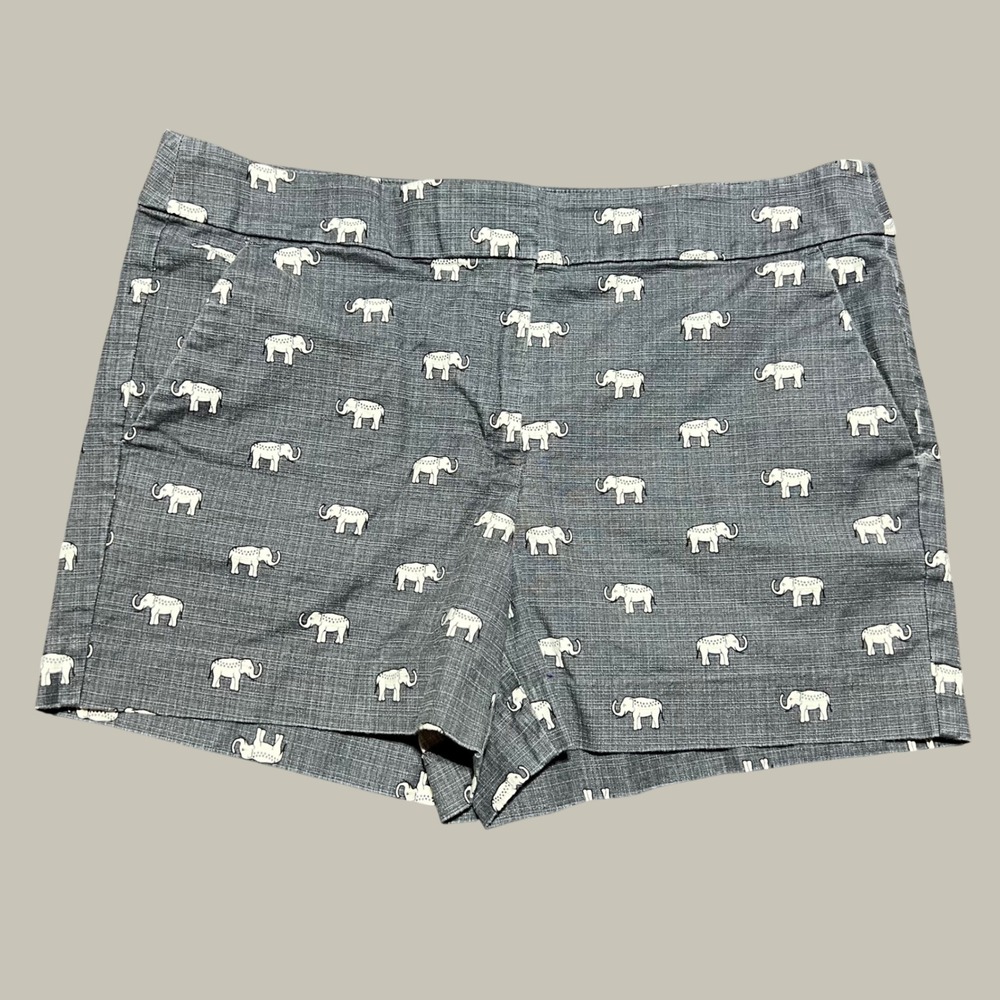 Loft‎ Riviera Shorts Womens 12 Grey White Elephant Print Cotton Stretch Casual